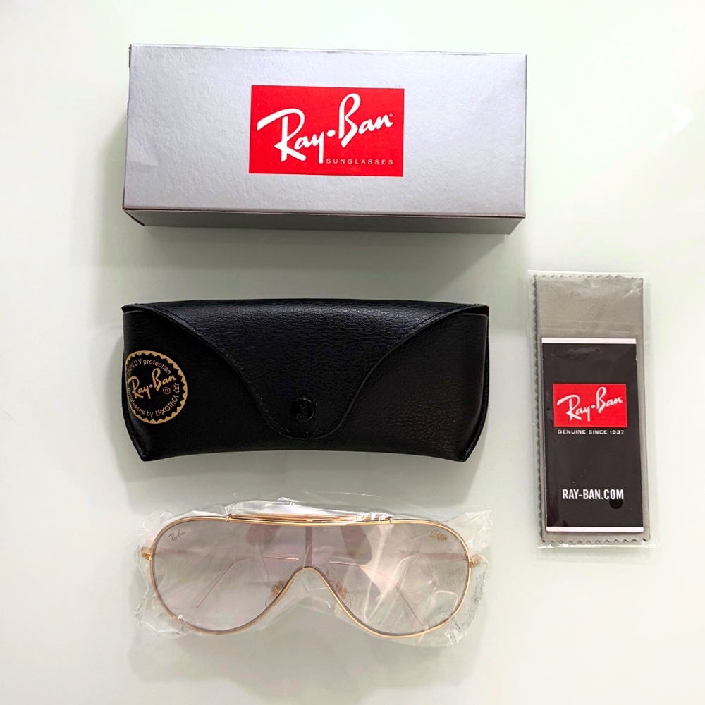RAY-BAN WINGS RB3597 Aviator Shield Silver-Mirror/Gold (NEW) RARE $250 MSRP - Picture 5 of 6